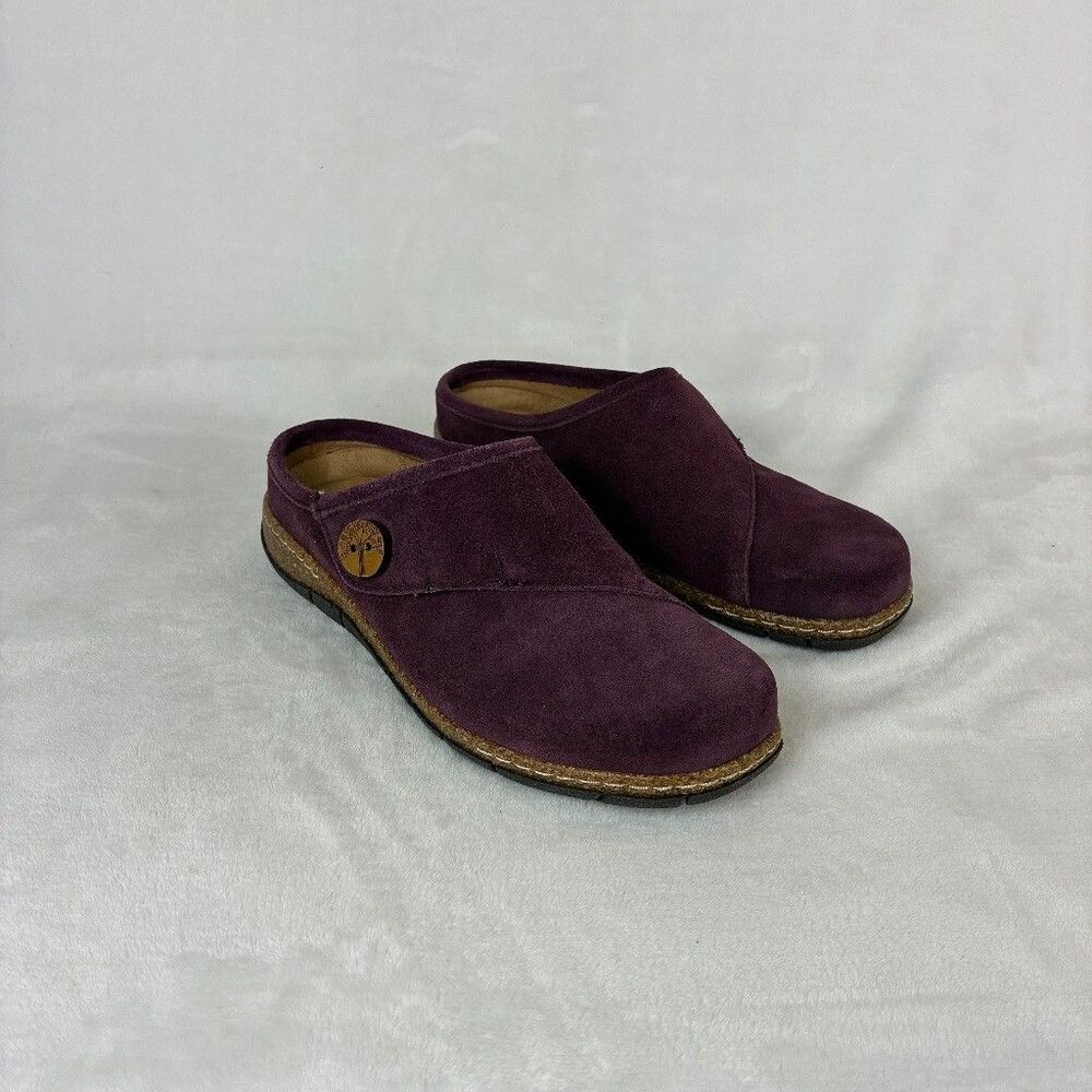 Earth Etezra Womens 7.5M Suede Leather Clog Mule Purple Cork Boho Cottagecore